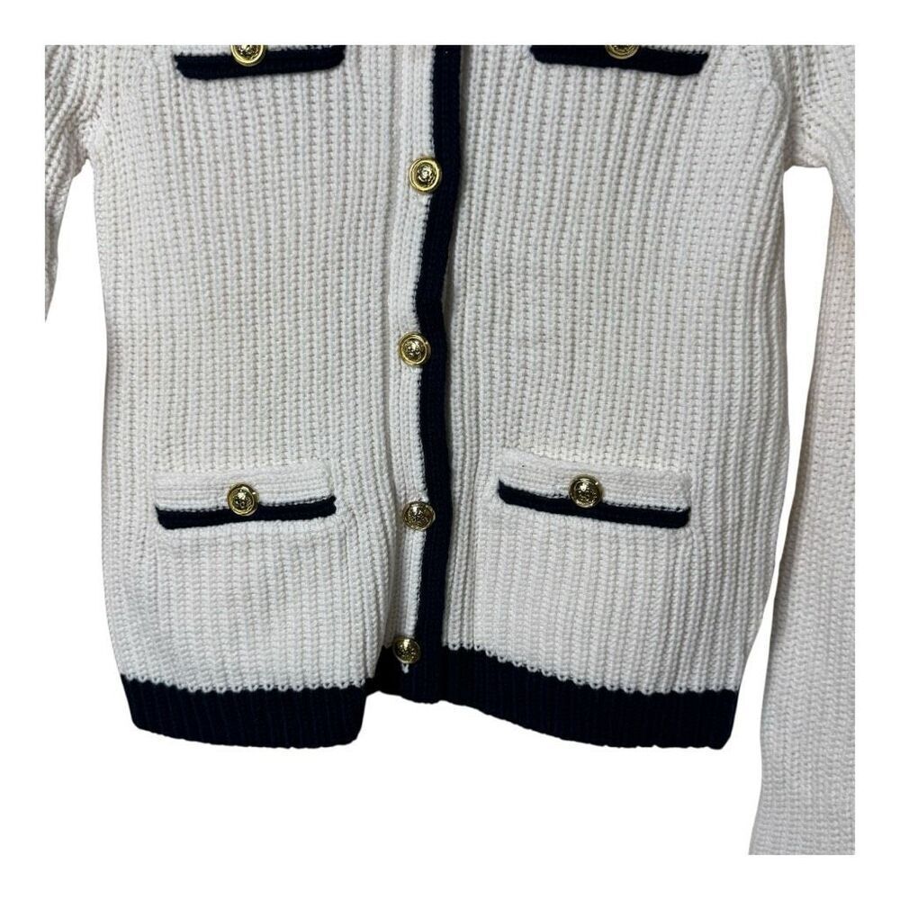 Loft tipped ribbed sweater jacket cream‎ navy blue trim  xxs - Picture 5 of 11